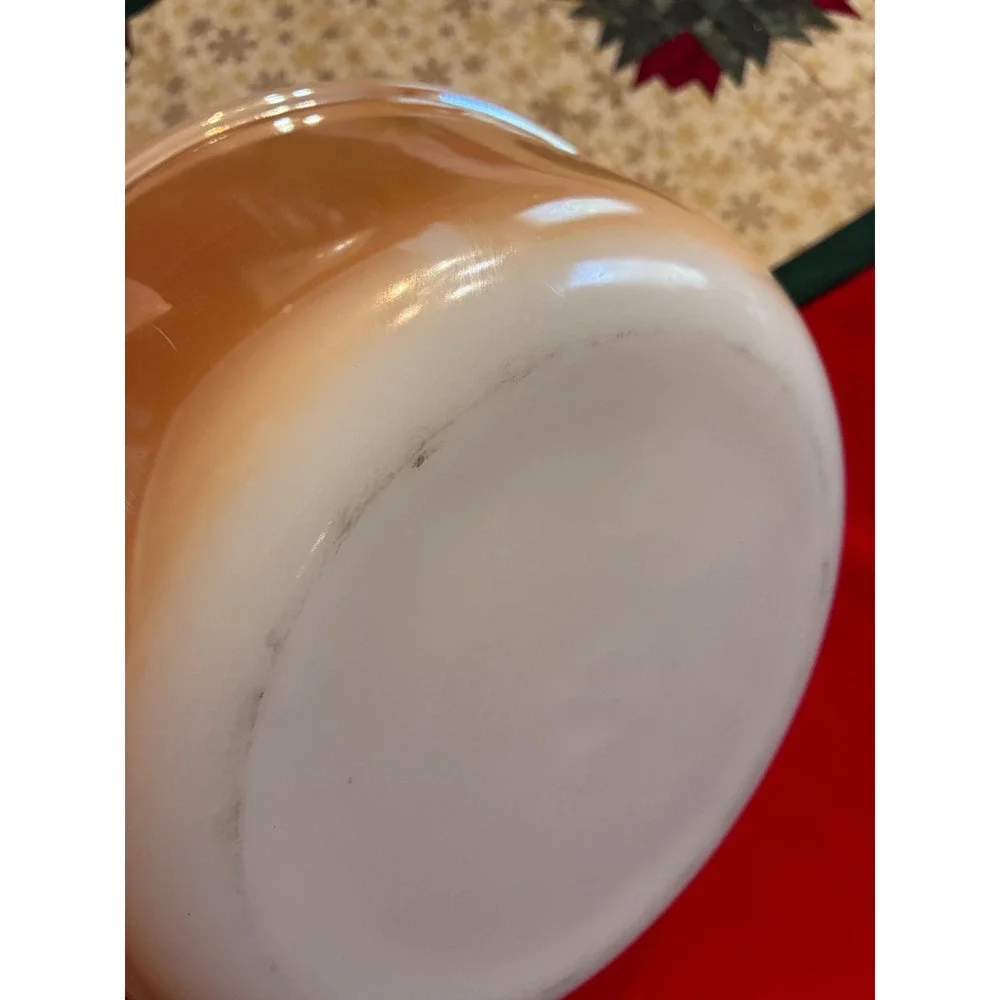 Vintage Fire-King Peach Luster 2Quart Round Casserole Dish Milk Glass Tab Handle